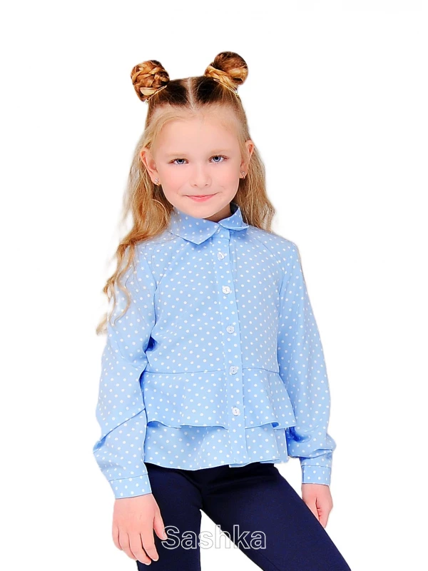 Блуза з валанами для дівчинки блакитна